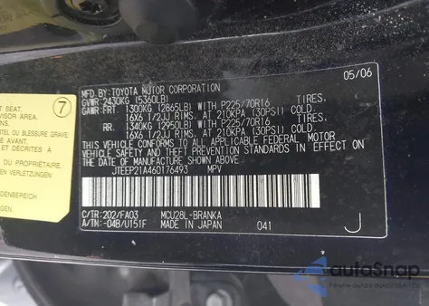 2006 Toyota Highlander V6 from USA, damaged, VIN JTEEP21A460176493